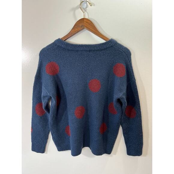 Madewell Women's Wool Sweater Size XS Navy Burgundy Polka Dot Preppy Warm Cozy - Picture 2 of 7